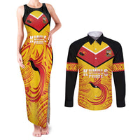 Papua New Guinea Rugby Custom Couples Matching Tank Maxi Dress and Long Sleeve Button Shirt Kumul Pride Go Champions LT05 Yellow - Polynesian Pride