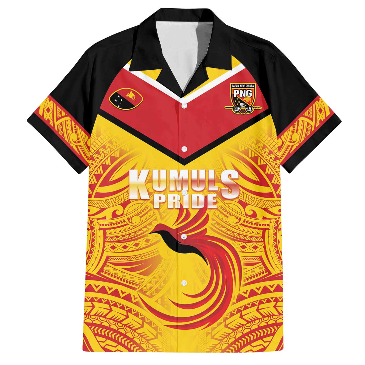 Papua New Guinea Rugby Custom Family Matching Off The Shoulder Long Sleeve Dress and Hawaiian Shirt Kumul Pride Go Champions LT05 Dad's Shirt - Short Sleeve Yellow - Polynesian Pride