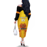Papua New Guinea Rugby Custom Family Matching Off The Shoulder Long Sleeve Dress and Hawaiian Shirt Kumul Pride Go Champions LT05 - Polynesian Pride
