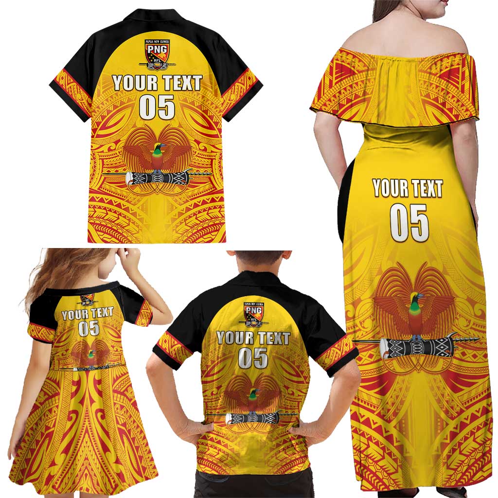 Papua New Guinea Rugby Custom Family Matching Off Shoulder Maxi Dress and Hawaiian Shirt Kumul Pride Go Champions LT05 - Polynesian Pride