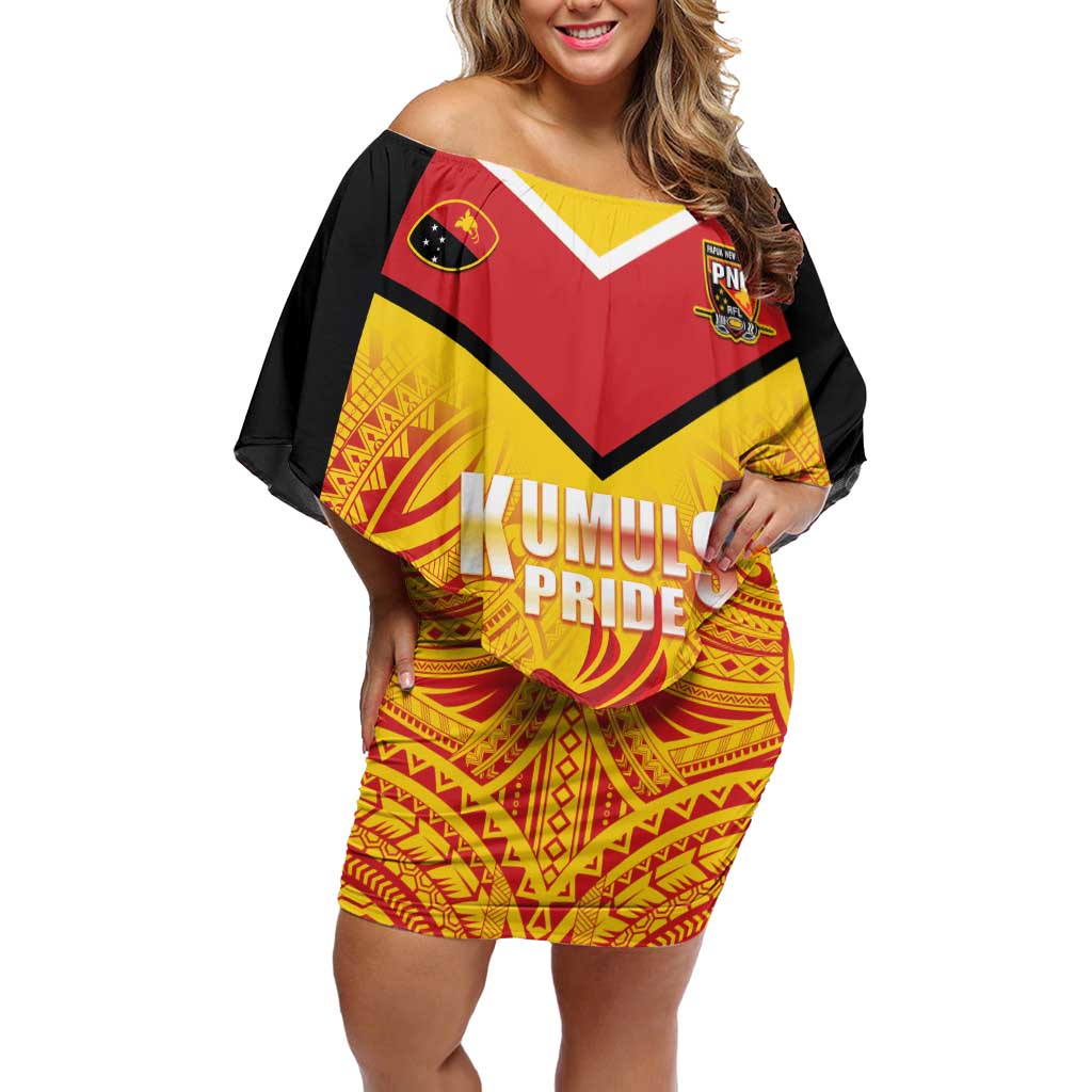 Papua New Guinea Rugby Custom Family Matching Off Shoulder Short Dress and Hawaiian Shirt Kumul Pride Go Champions LT05 Mom's Dress Yellow - Polynesian Pride
