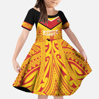 Papua New Guinea Rugby Custom Family Matching Puletasi and Hawaiian Shirt Kumul Pride Go Champions LT05 Daughter's Dress Yellow - Polynesian Pride