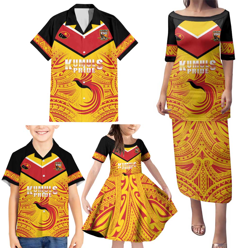 Papua New Guinea Rugby Custom Family Matching Puletasi and Hawaiian Shirt Kumul Pride Go Champions LT05 - Polynesian Pride