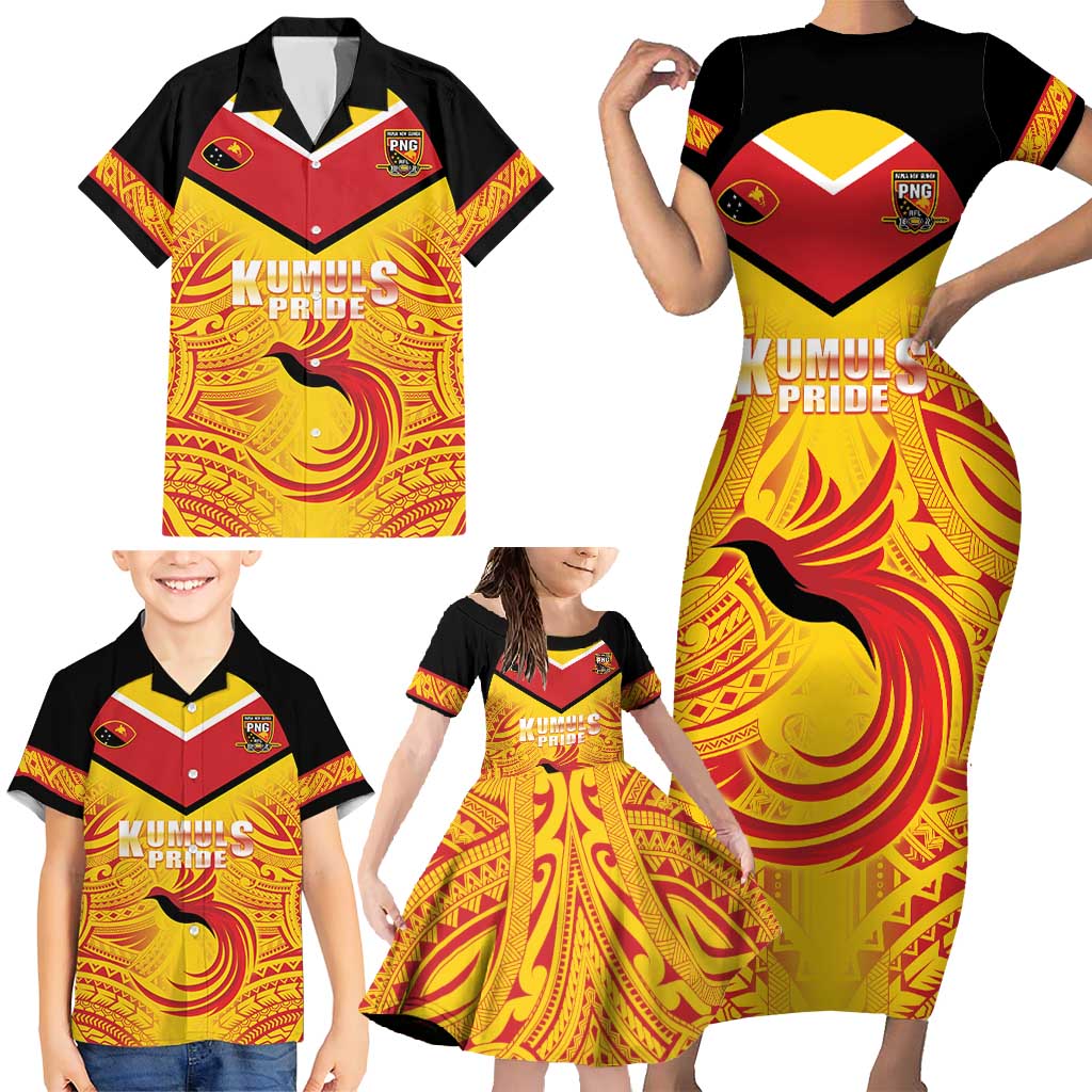 Papua New Guinea Rugby Custom Family Matching Short Sleeve Bodycon Dress and Hawaiian Shirt Kumul Pride Go Champions LT05 - Polynesian Pride