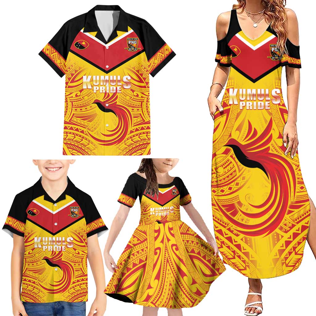 Papua New Guinea Rugby Custom Family Matching Summer Maxi Dress and Hawaiian Shirt Kumul Pride Go Champions LT05 - Polynesian Pride