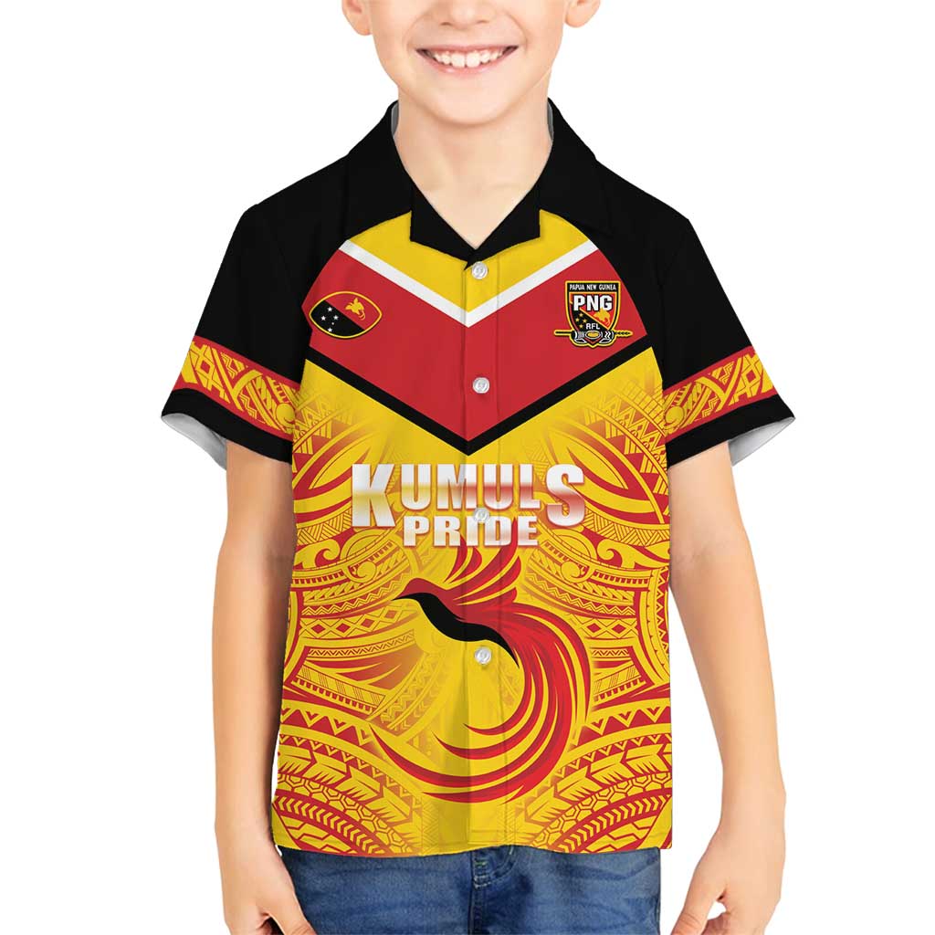 Papua New Guinea Rugby Custom Family Matching Summer Maxi Dress and Hawaiian Shirt Kumul Pride Go Champions LT05 Son's Shirt Yellow - Polynesian Pride