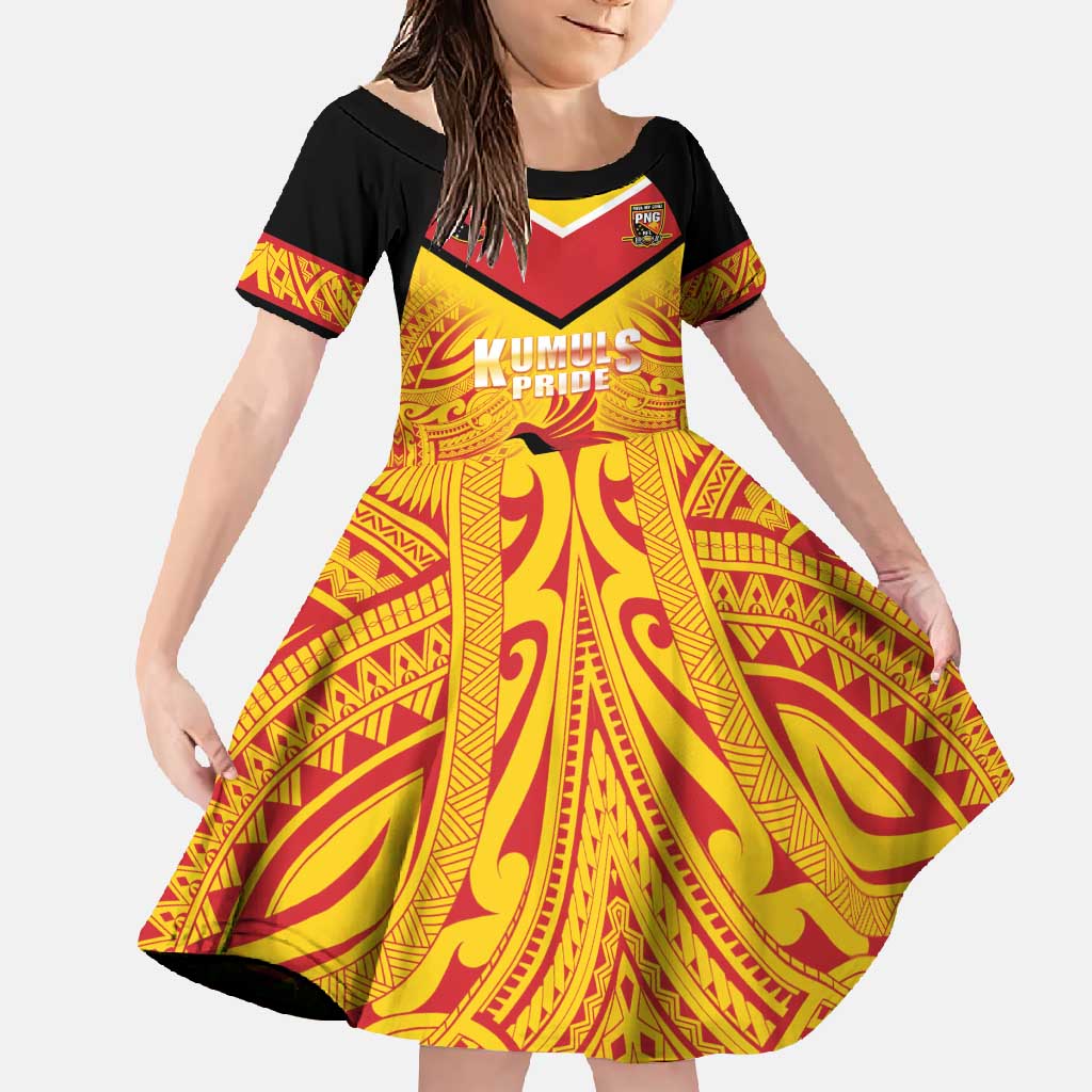 Papua New Guinea Rugby Custom Family Matching Tank Maxi Dress and Hawaiian Shirt Kumul Pride Go Champions LT05 Daughter's Dress Yellow - Polynesian Pride