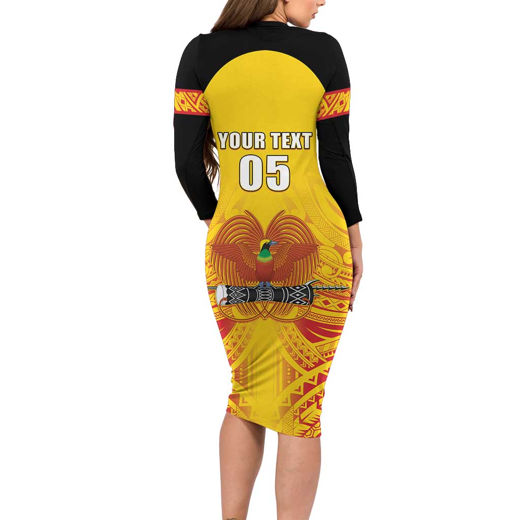 Papua New Guinea Rugby Custom Long Sleeve Bodycon Dress Kumul Pride Go Champions
