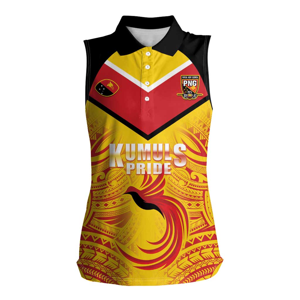 Papua New Guinea Rugby Custom Women Sleeveless Polo Shirt Kumul Pride Go Champions LT05 Female Yellow - Polynesian Pride