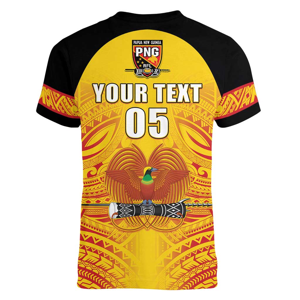 Papua New Guinea Rugby Custom Women V-Neck T-Shirt Kumul Pride Go Champions LT05 - Polynesian Pride