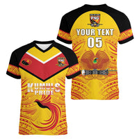Papua New Guinea Rugby Custom Women V-Neck T-Shirt Kumul Pride Go Champions LT05 - Polynesian Pride