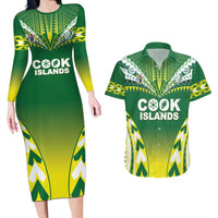 Cook Islands Rugby Custom Couples Matching Long Sleeve Bodycon Dress and Hawaiian Shirt The Kukis Go Champions LT05 Green - Polynesian Pride