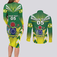 Cook Islands Rugby Custom Couples Matching Long Sleeve Bodycon Dress and Long Sleeve Button Shirt The Kukis Go Champions LT05 - Polynesian Pride