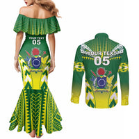 Cook Islands Rugby Custom Couples Matching Mermaid Dress and Long Sleeve Button Shirt The Kukis Go Champions LT05 - Polynesian Pride