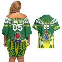 Cook Islands Rugby Custom Couples Matching Off Shoulder Short Dress and Hawaiian Shirt The Kukis Go Champions LT05 - Polynesian Pride