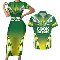 Cook Islands Rugby Custom Couples Matching Short Sleeve Bodycon Dress and Hawaiian Shirt The Kukis Go Champions LT05 Green - Polynesian Pride