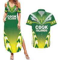 Cook Islands Rugby Custom Couples Matching Summer Maxi Dress and Hawaiian Shirt The Kukis Go Champions LT05 Green - Polynesian Pride