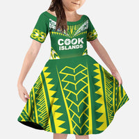 Cook Islands Rugby Custom Family Matching Long Sleeve Bodycon Dress and Hawaiian Shirt The Kukis Go Champions LT05 Daughter's Dress Green - Polynesian Pride