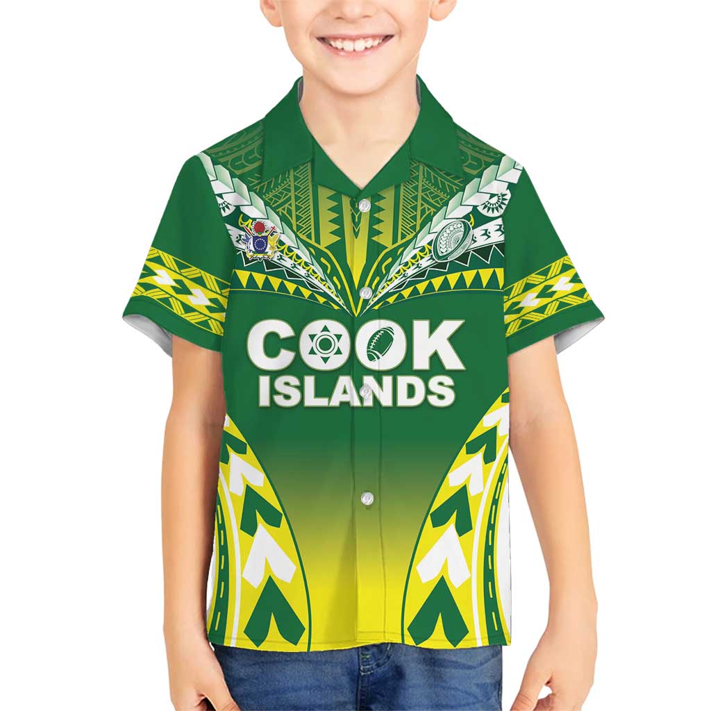 Cook Islands Rugby Custom Family Matching Long Sleeve Bodycon Dress and Hawaiian Shirt The Kukis Go Champions LT05 Son's Shirt Green - Polynesian Pride
