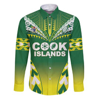 Cook Islands Rugby Custom Family Matching Off Shoulder Maxi Dress and Hawaiian Shirt The Kukis Go Champions LT05 Dad's Shirt - Long Sleeve Green - Polynesian Pride