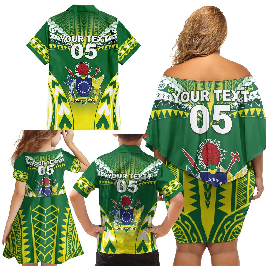 Cook Islands Rugby Custom Family Matching Off Shoulder Short Dress and Hawaiian Shirt The Kukis Go Champions LT05 - Polynesian Pride