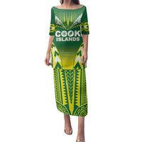 Cook Islands Rugby Custom Family Matching Puletasi and Hawaiian Shirt The Kukis Go Champions LT05 Mom's Dress Green - Polynesian Pride