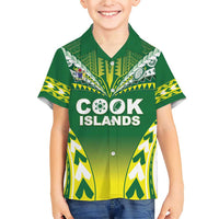 Cook Islands Rugby Custom Family Matching Short Sleeve Bodycon Dress and Hawaiian Shirt The Kukis Go Champions LT05 Son's Shirt Green - Polynesian Pride