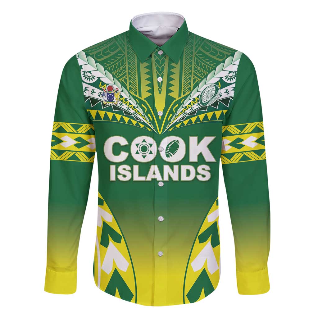 Cook Islands Rugby Custom Family Matching Tank Maxi Dress and Hawaiian Shirt The Kukis Go Champions LT05 Dad's Shirt - Long Sleeve Green - Polynesian Pride