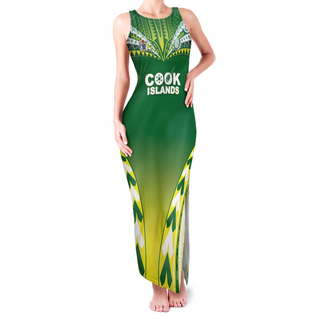 Cook Islands Rugby Custom Family Matching Tank Maxi Dress and Hawaiian Shirt The Kukis Go Champions LT05 Mom's Dress Green - Polynesian Pride