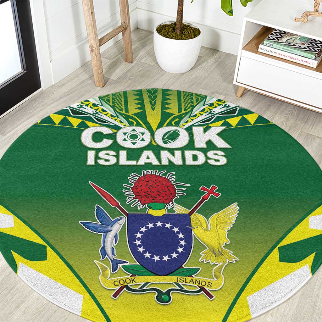 Cook Islands Rugby Round Carpet The Kukis Go Champions LT05 Green - Polynesian Pride