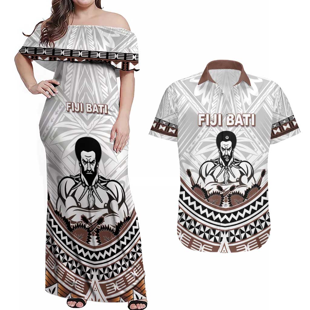 Fiji Rugby Custom Couples Matching Off Shoulder Maxi Dress and Hawaiian Shirt Fijian Bati Go Champions LT05 White - Polynesian Pride