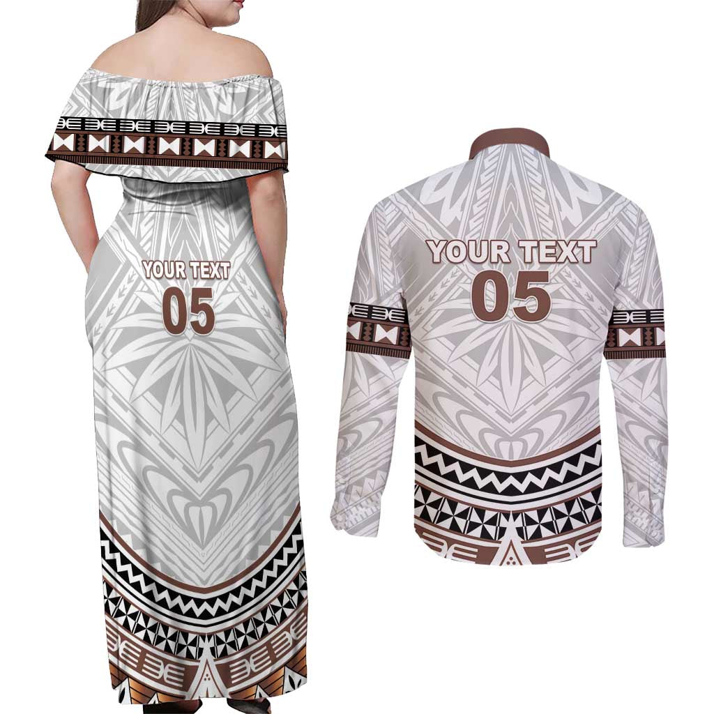 Fiji Rugby Custom Couples Matching Off Shoulder Maxi Dress and Long Sleeve Button Shirt Fijian Bati Go Champions LT05 - Polynesian Pride