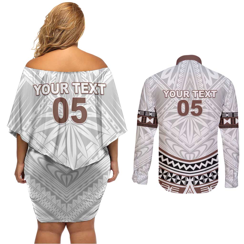 Fiji Rugby Custom Couples Matching Off Shoulder Short Dress and Long Sleeve Button Shirt Fijian Bati Go Champions LT05 - Polynesian Pride