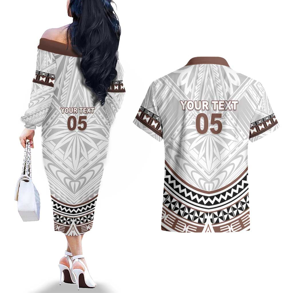 Fiji Rugby Custom Couples Matching Off The Shoulder Long Sleeve Dress and Hawaiian Shirt Fijian Bati Go Champions LT05 - Polynesian Pride