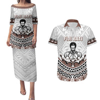 Fiji Rugby Custom Couples Matching Puletasi and Hawaiian Shirt Fijian Bati Go Champions LT05 White - Polynesian Pride