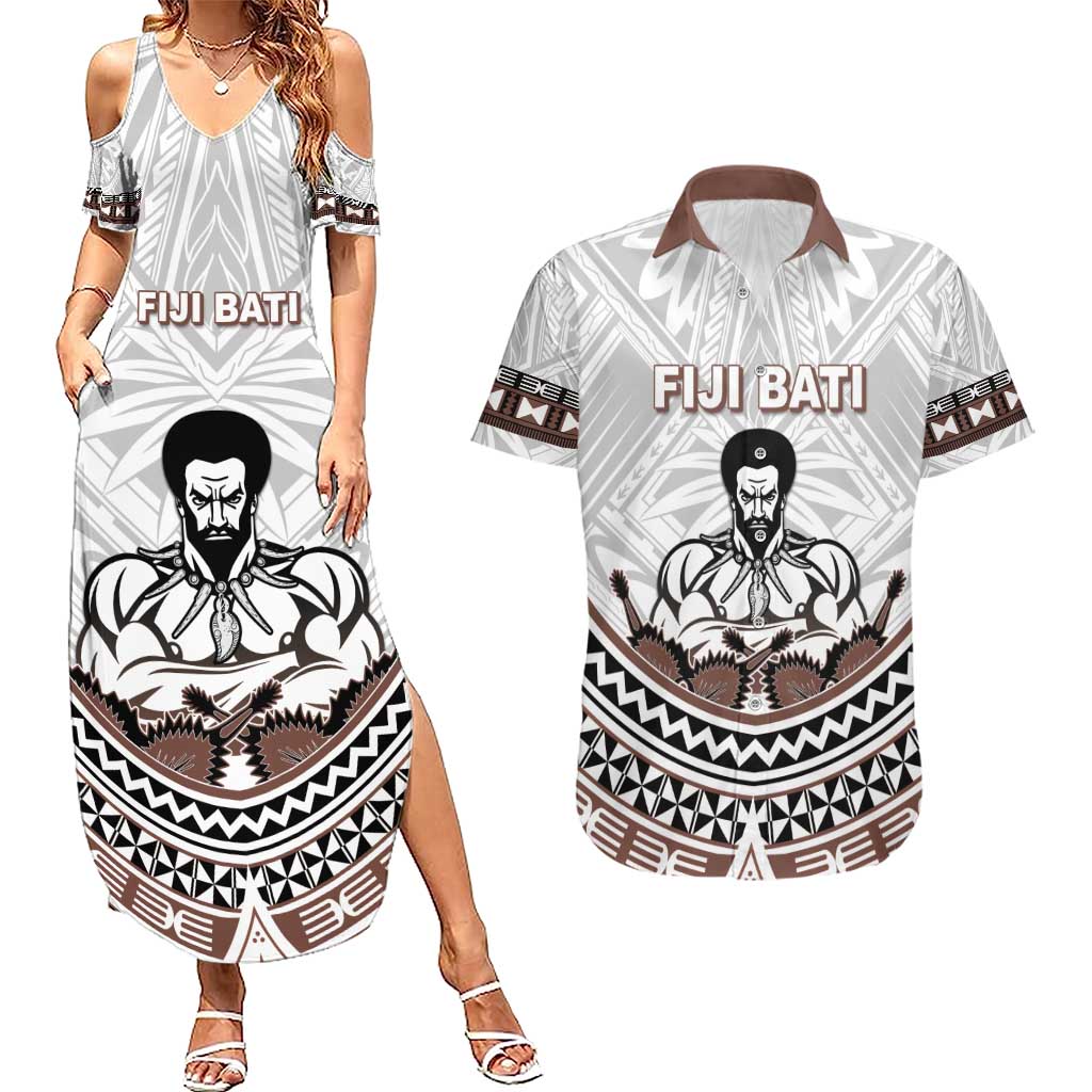 Fiji Rugby Custom Couples Matching Summer Maxi Dress and Hawaiian Shirt Fijian Bati Go Champions LT05 White - Polynesian Pride