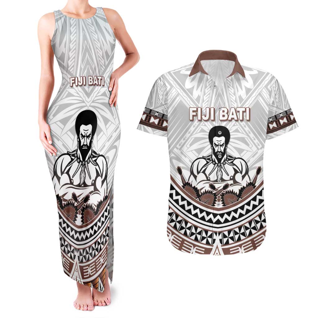 Fiji Rugby Custom Couples Matching Tank Maxi Dress and Hawaiian Shirt Fijian Bati Go Champions LT05 White - Polynesian Pride