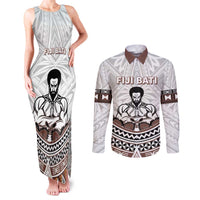 Fiji Rugby Custom Couples Matching Tank Maxi Dress and Long Sleeve Button Shirt Fijian Bati Go Champions LT05 White - Polynesian Pride