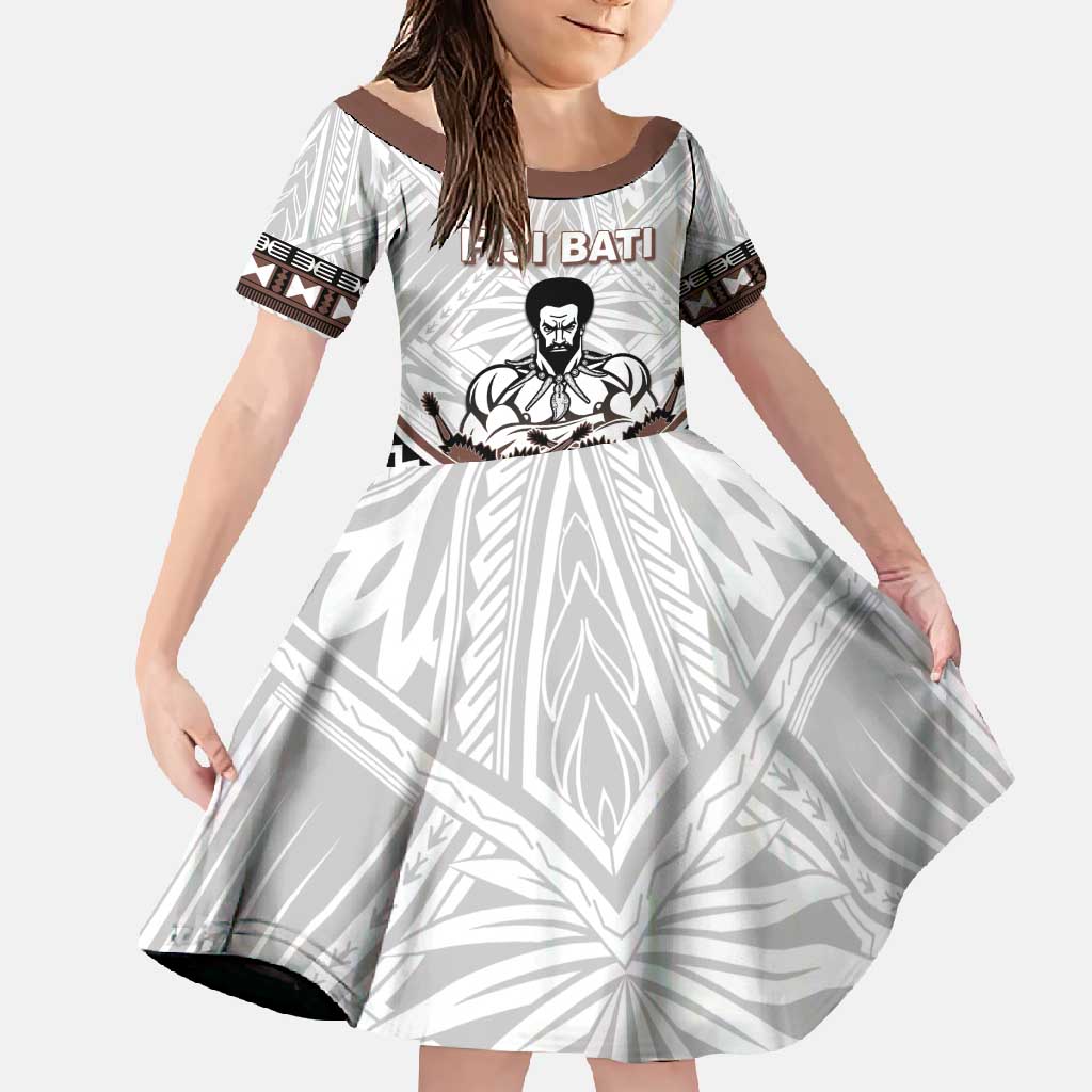 Fiji Rugby Custom Family Matching Long Sleeve Bodycon Dress and Hawaiian Shirt Fijian Bati Go Champions LT05 Daughter's Dress White - Polynesian Pride