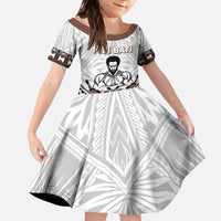 Fiji Rugby Custom Family Matching Off The Shoulder Long Sleeve Dress and Hawaiian Shirt Fijian Bati Go Champions LT05 Daughter's Dress White - Polynesian Pride