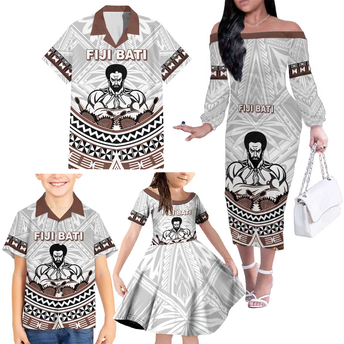 Fiji Rugby Custom Family Matching Off The Shoulder Long Sleeve Dress and Hawaiian Shirt Fijian Bati Go Champions LT05 - Polynesian Pride