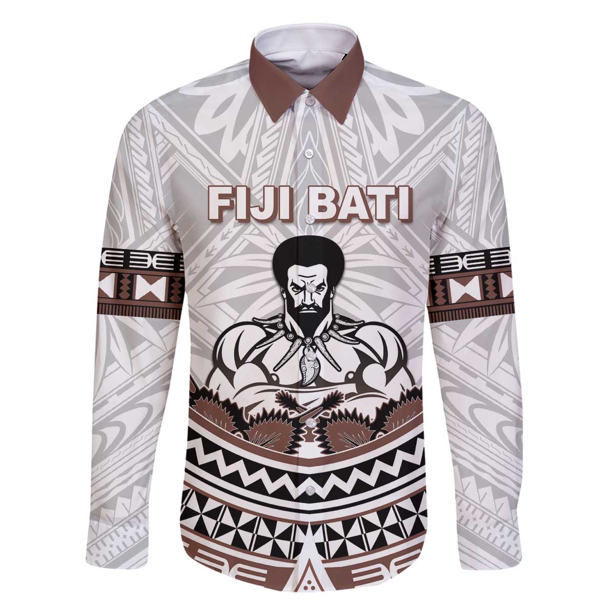 Fiji Rugby Custom Family Matching Off The Shoulder Long Sleeve Dress and Hawaiian Shirt Fijian Bati Go Champions LT05 Dad's Shirt - Long Sleeve White - Polynesian Pride