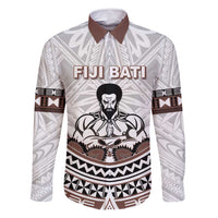 Fiji Rugby Custom Family Matching Off Shoulder Maxi Dress and Hawaiian Shirt Fijian Bati Go Champions LT05 Dad's Shirt - Long Sleeve White - Polynesian Pride