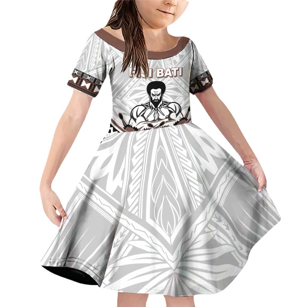 Fiji Rugby Custom Family Matching Off Shoulder Short Dress and Hawaiian Shirt Fijian Bati Go Champions LT05 Daughter's Dress White - Polynesian Pride