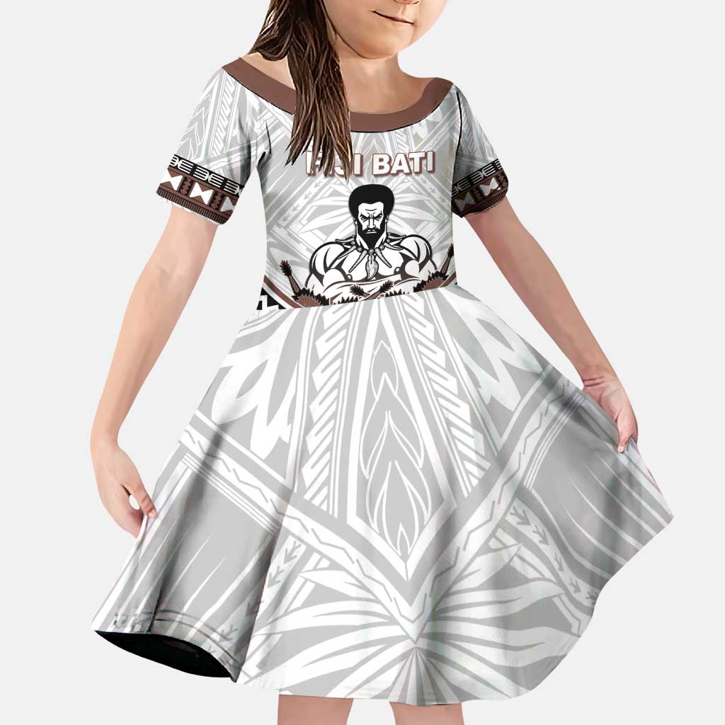 Fiji Rugby Custom Family Matching Puletasi and Hawaiian Shirt Fijian Bati Go Champions LT05 Daughter's Dress White - Polynesian Pride