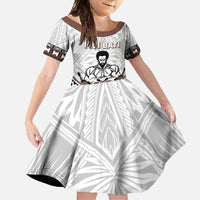 Fiji Rugby Custom Family Matching Summer Maxi Dress and Hawaiian Shirt Fijian Bati Go Champions LT05 Daughter's Dress White - Polynesian Pride