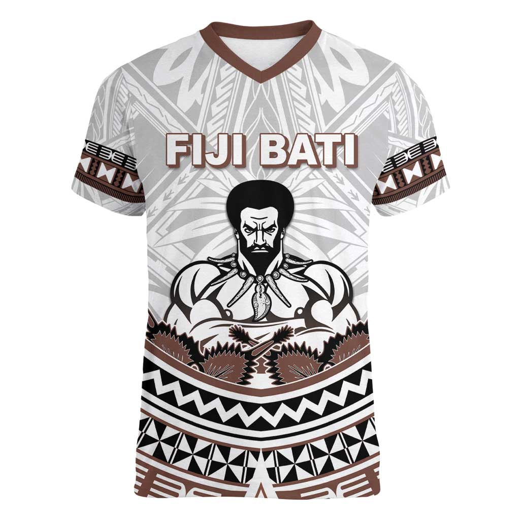 Fiji Rugby Custom Women V-Neck T-Shirt Fijian Bati Go Champions LT05 Female White - Polynesian Pride