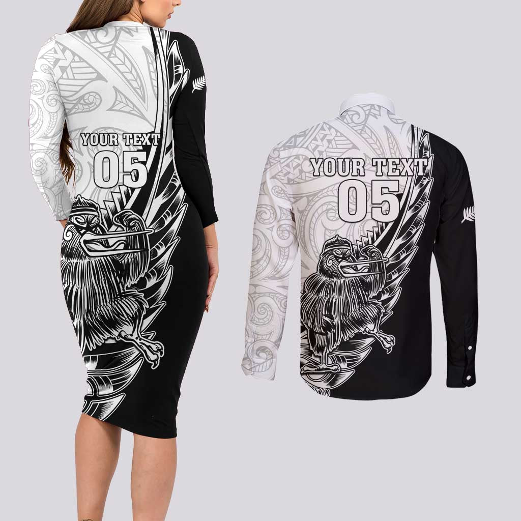 New Zealand Kiwi Rugby Custom Couples Matching Long Sleeve Bodycon Dress and Long Sleeve Button Shirt Go Champions Maori Pattern LT05 - Polynesian Pride