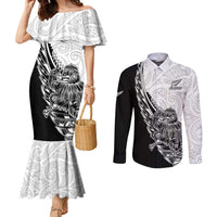 New Zealand Kiwi Rugby Custom Couples Matching Mermaid Dress and Long Sleeve Button Shirt Go Champions Maori Pattern LT05 White - Polynesian Pride