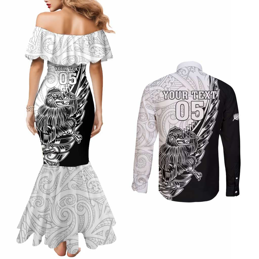 New Zealand Kiwi Rugby Custom Couples Matching Mermaid Dress and Long Sleeve Button Shirt Go Champions Maori Pattern LT05 - Polynesian Pride